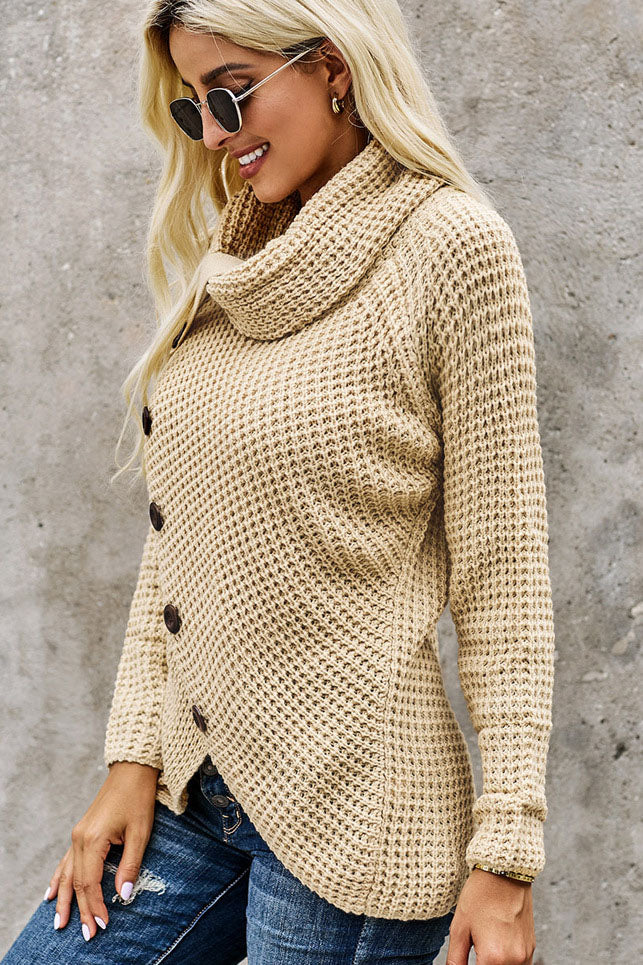 ShoptheCIC Diagonal Button Turtleneck Sweater for You