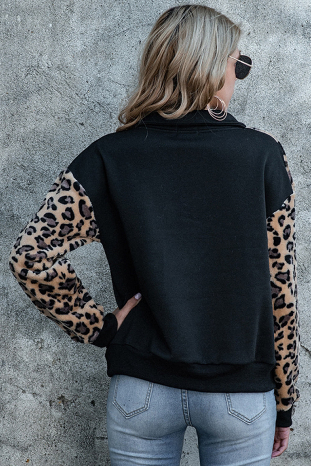 Loose Stitching Leopard Print Hoodies