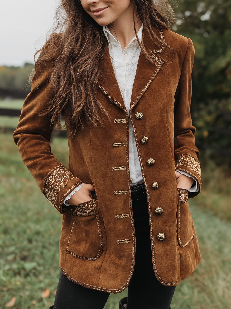 Retro Embroidered Cuffs Eco-friendly Suede Coat - Fashionpara