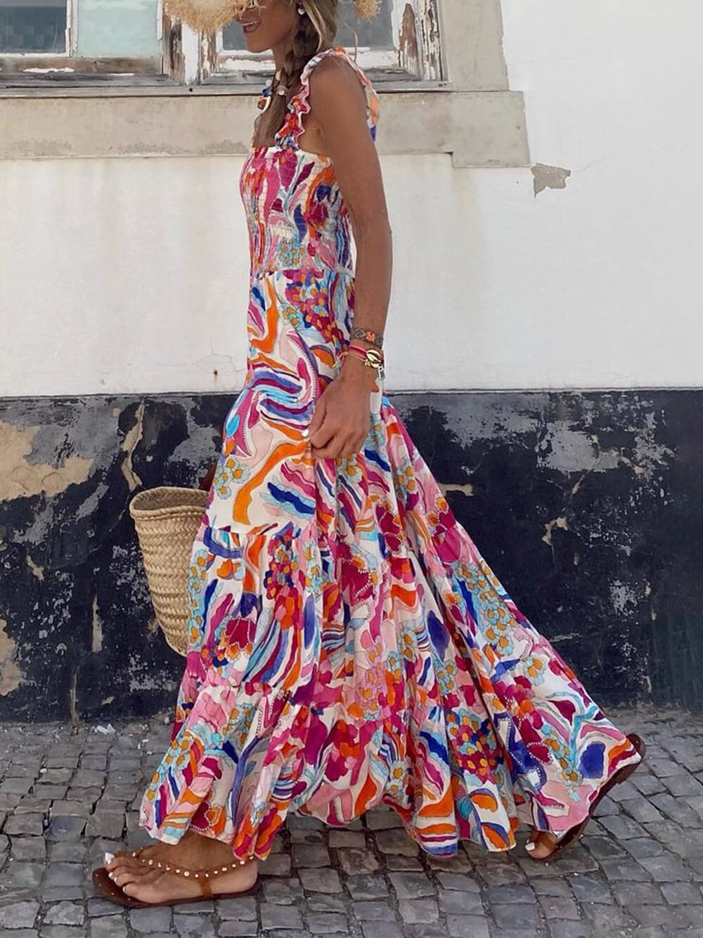 Unique Beach Vacation Printed Halter Hem Dresses - Fashionpara