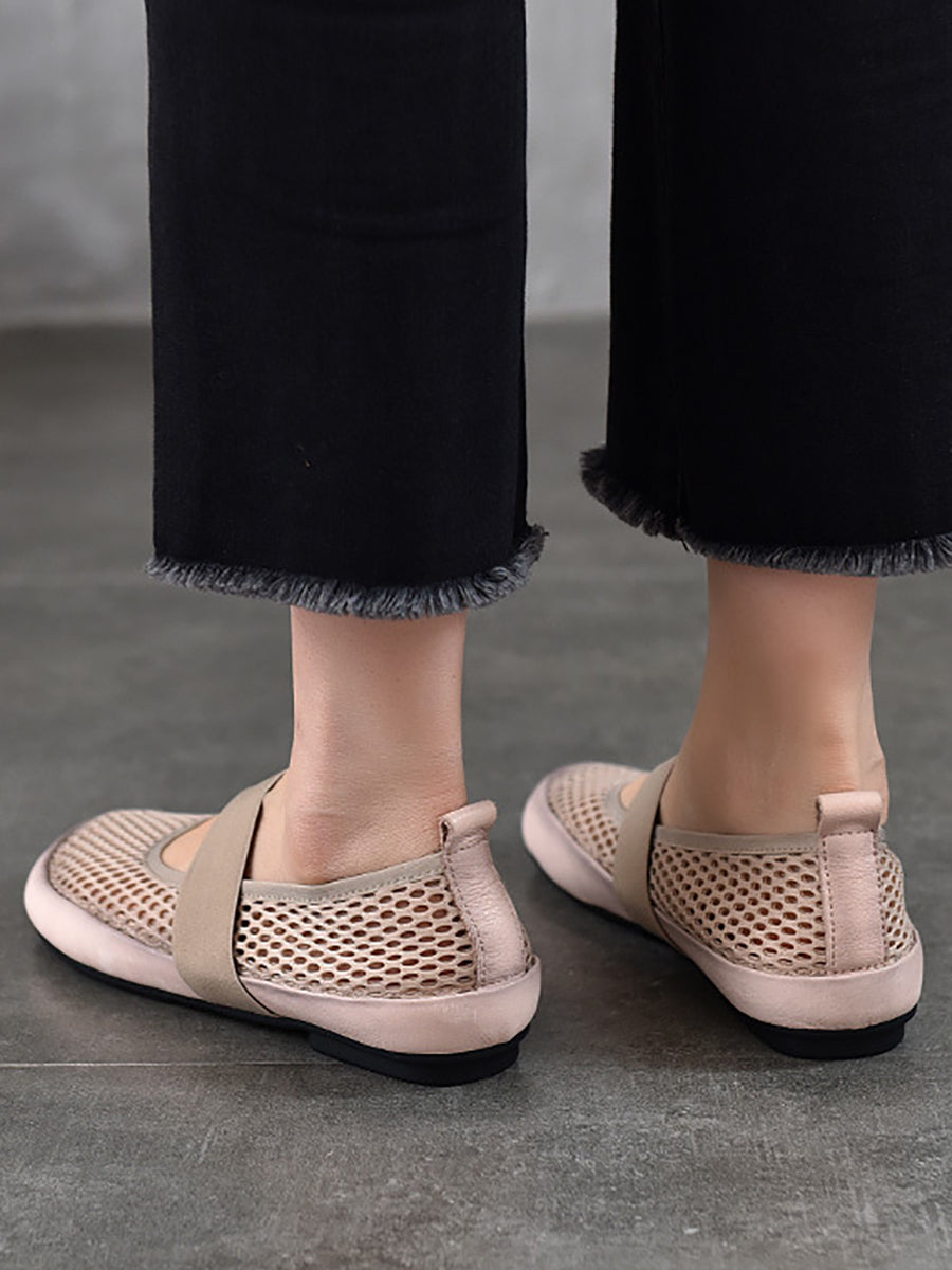 Low Heel Leather Mesh Shoes