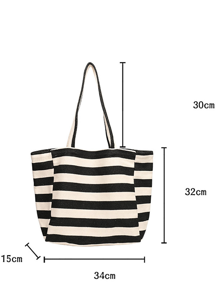 Casual Stripe Canvas Large Capacity Shoulder Bag