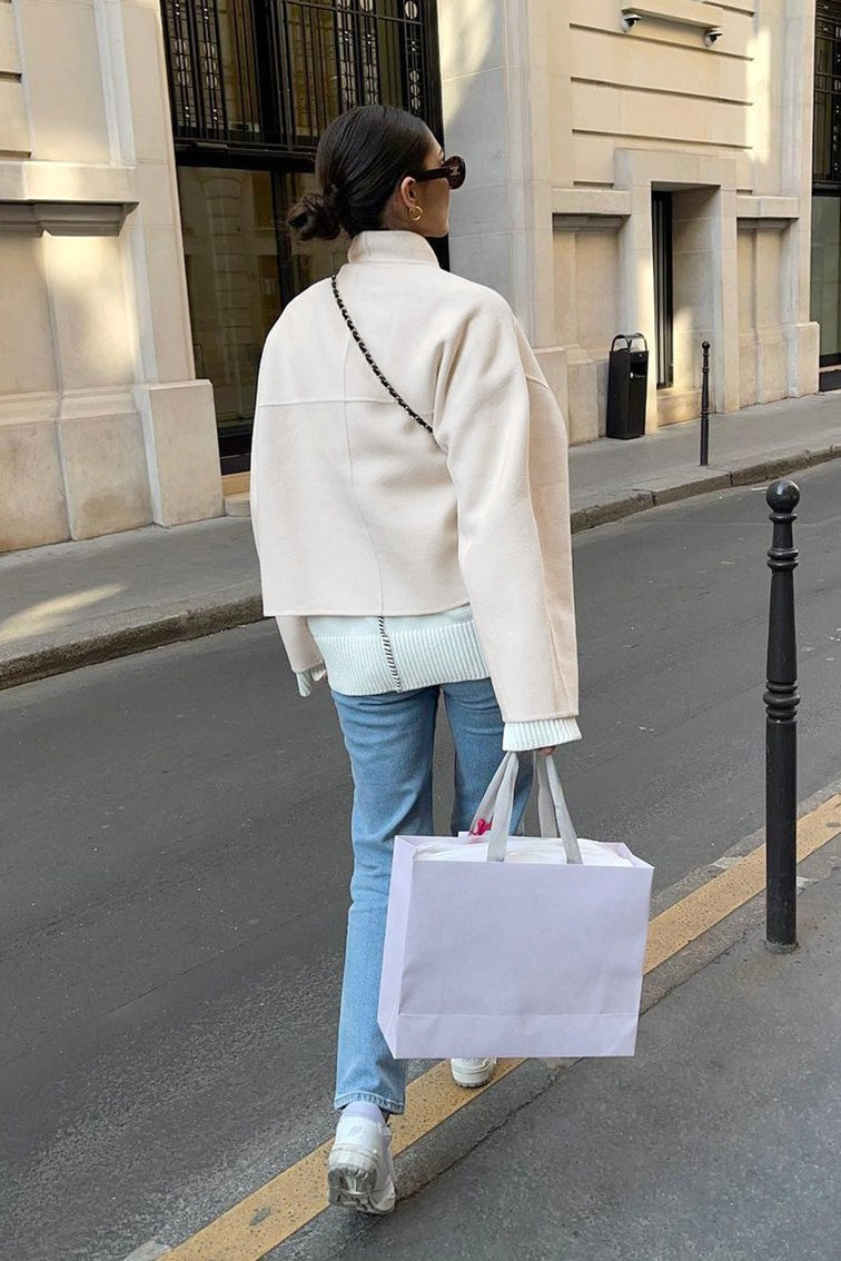 Loose Fit Beige Wool Jacket