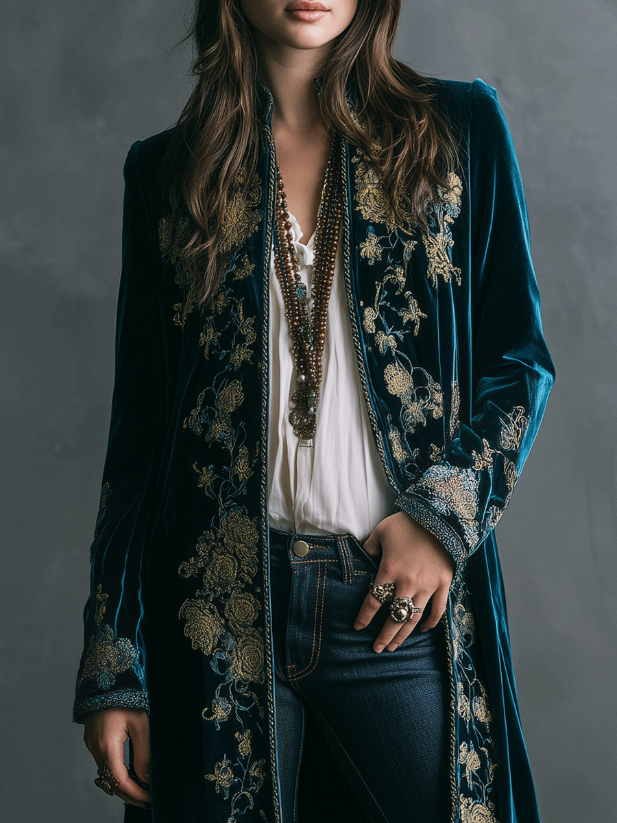 Vintage Floral Velvet Maxi Coat