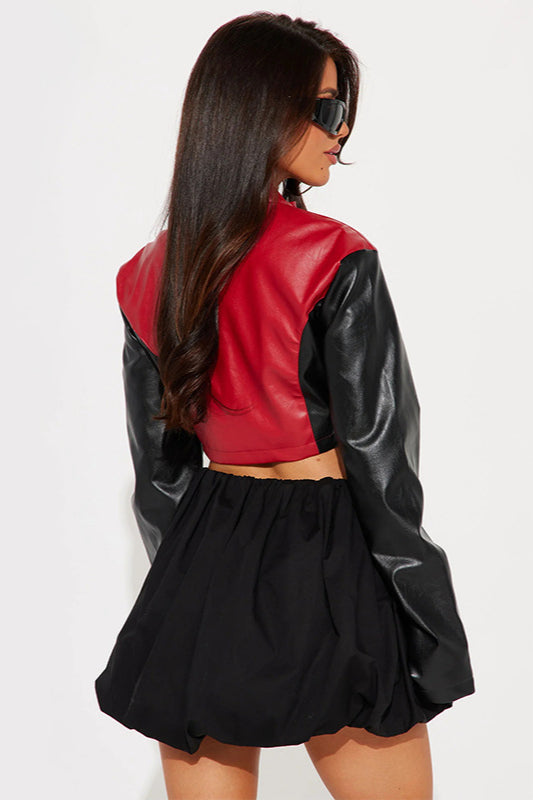 Colorblock Biker Crop Coat for Trendy Fashion Forward Style