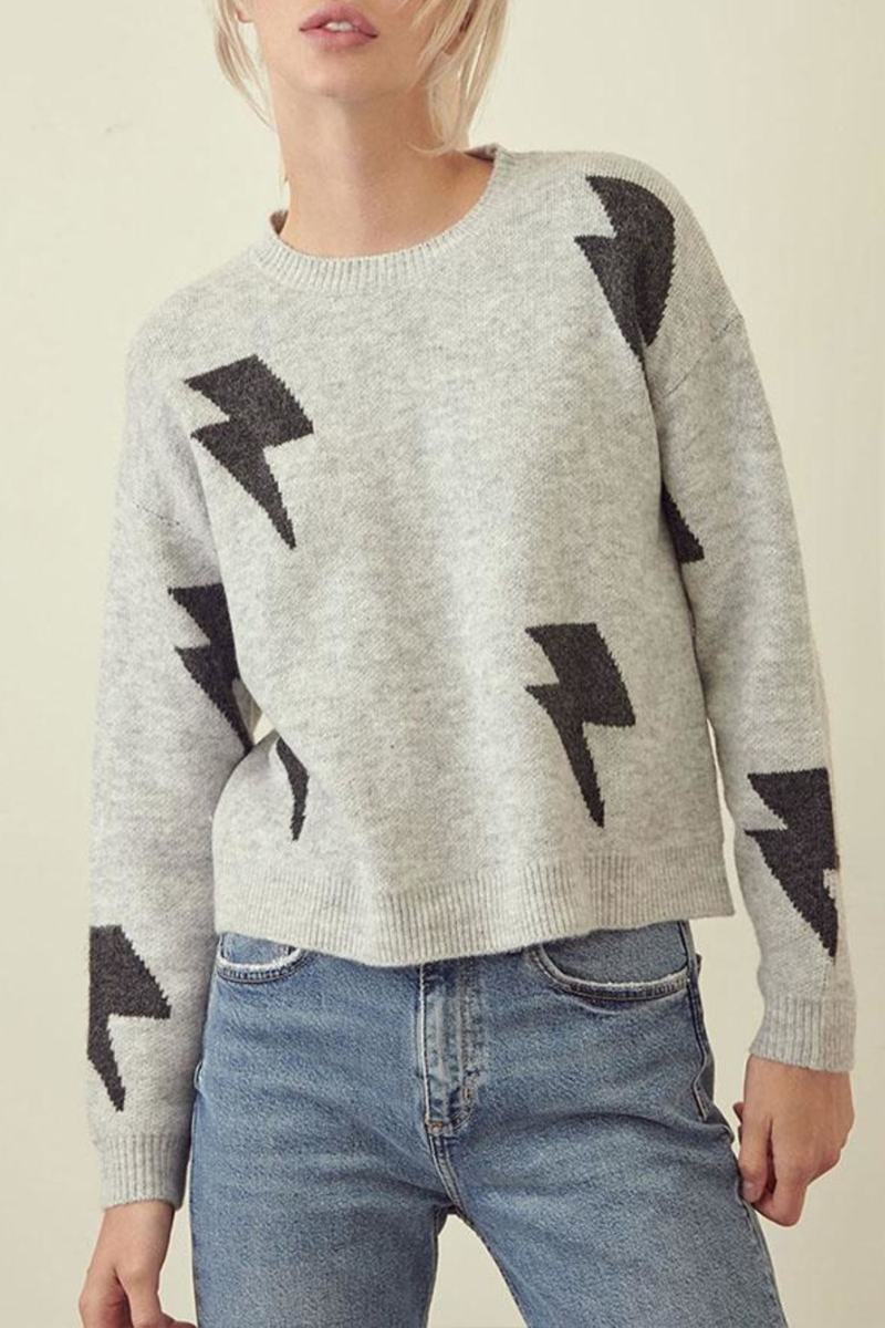 O Neck Lightning Print Sweater (3 Colors)