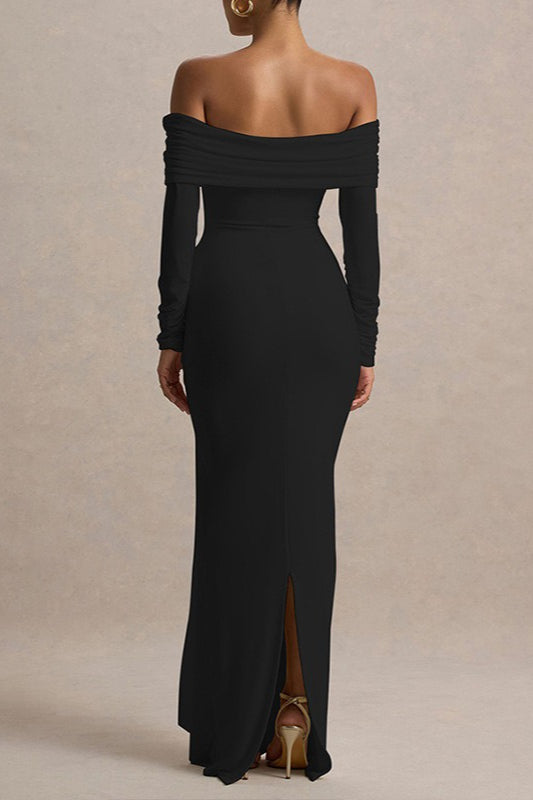 Elegant Solid Strapless Off Shoulder Bodycon Slim Formal Dress