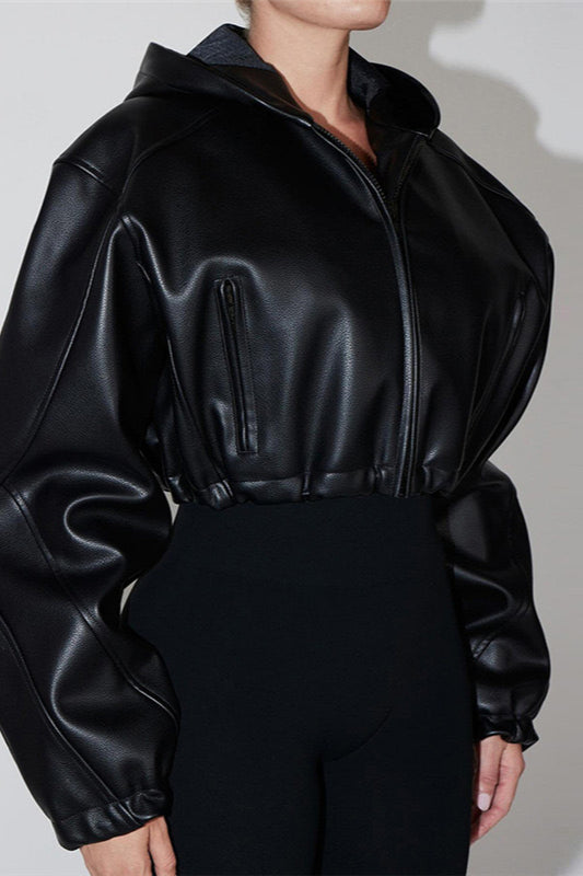 Trendy Cropped Moto Hoodie Coat for Stylish Comfort