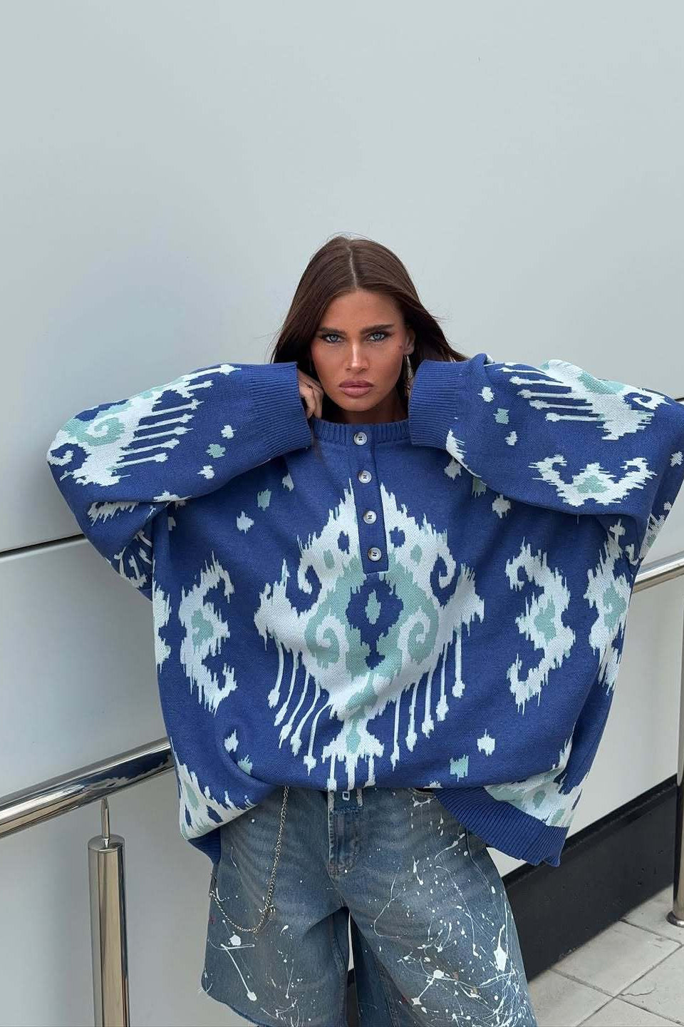 PrincessAce Color Block Loose Knit Sweater for Cozy Style