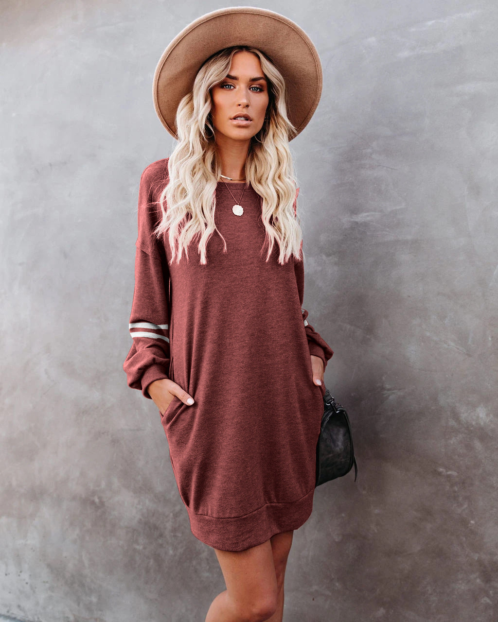 Long Sleeve Varsity Stripe Shift Mini Dress