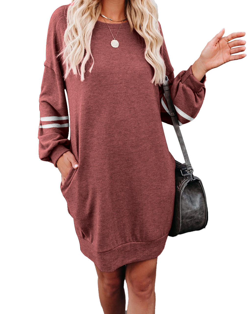 Long Sleeve Varsity Stripe Shift Mini Dress