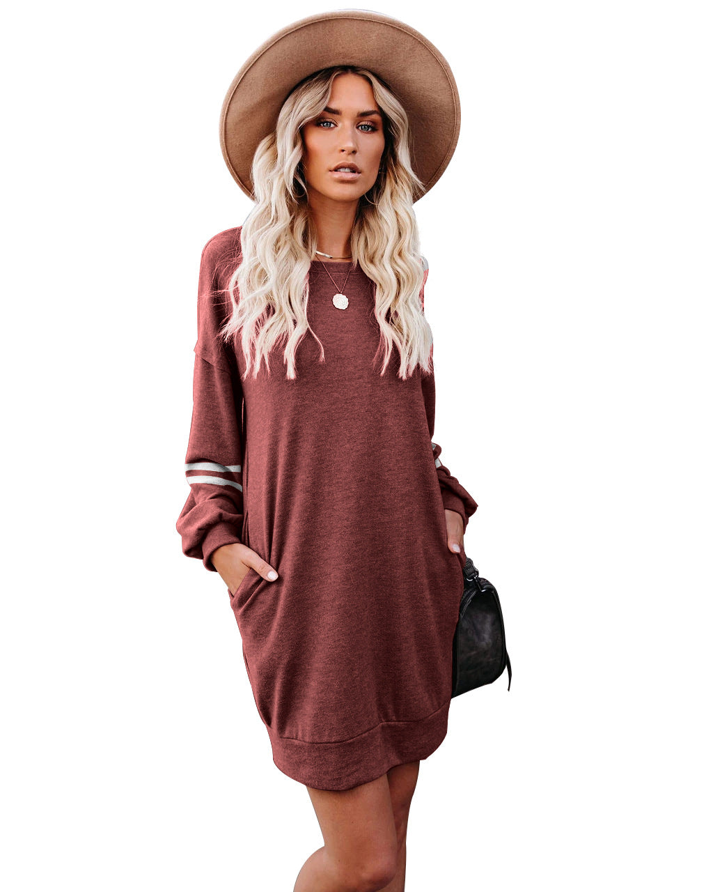 Long Sleeve Varsity Stripe Shift Mini Dress