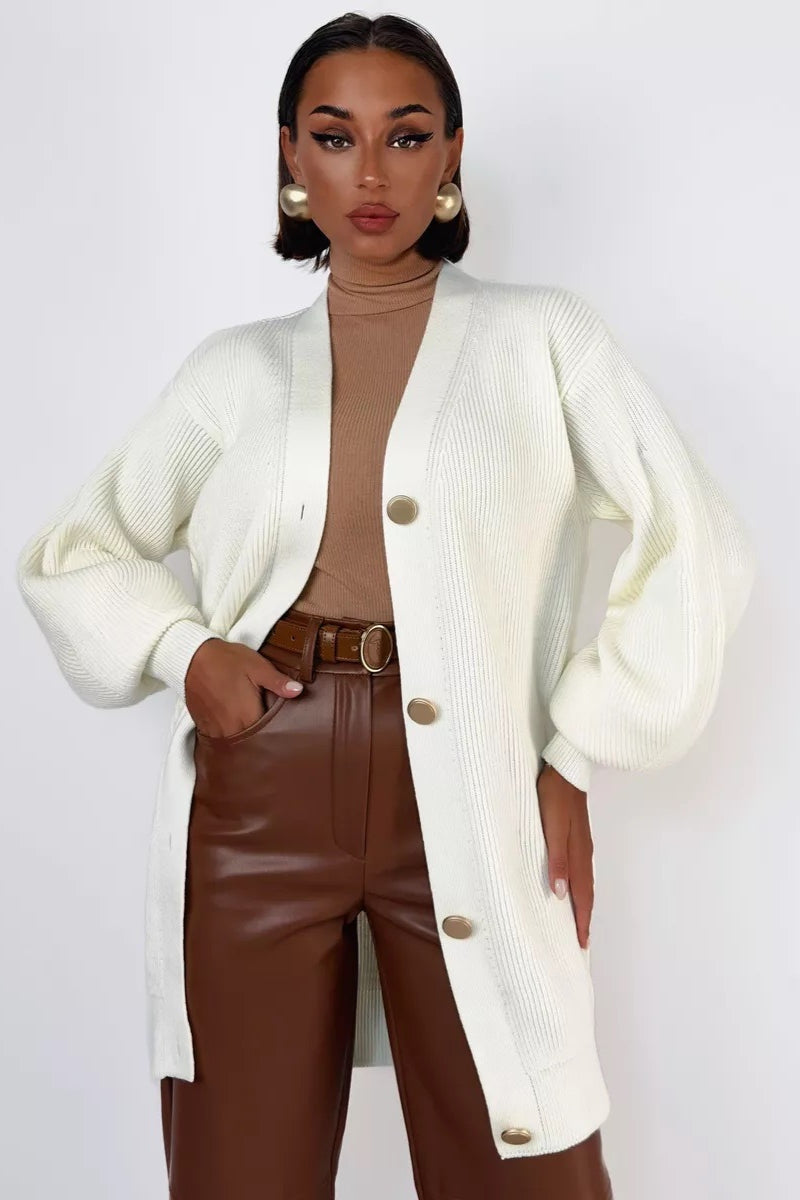 Elegant V-Neck Loose Fit Knit Cardigan for All Seasons