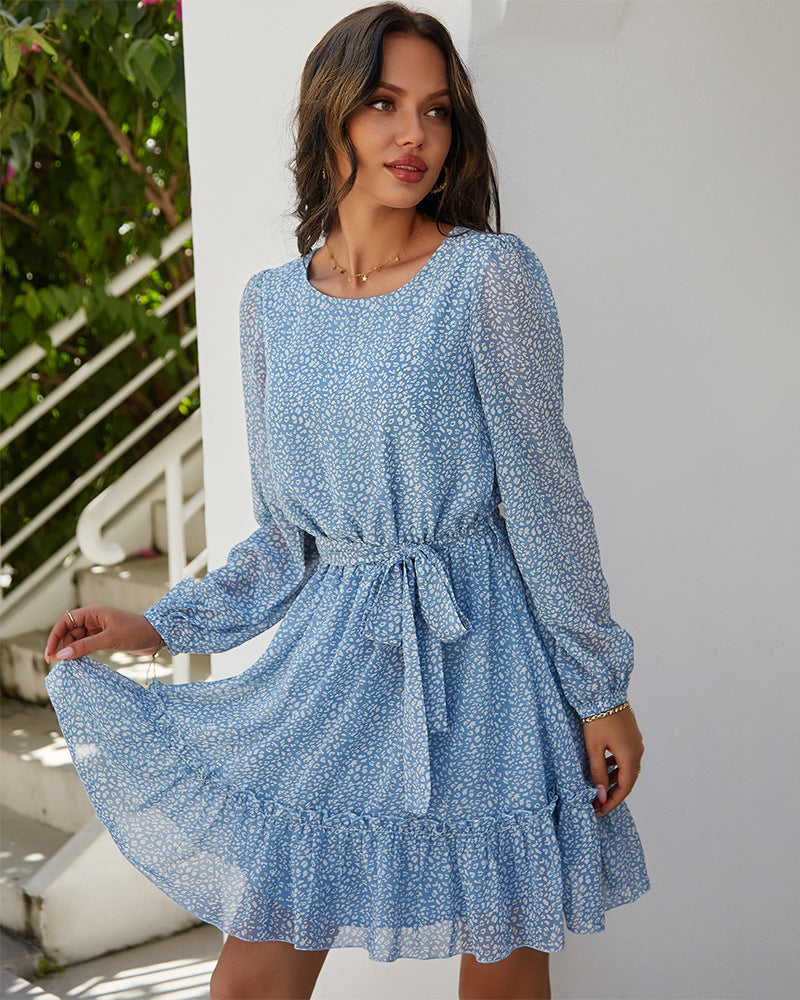 Floral Print Long Puff Sleeve Tiered Mini Dress
