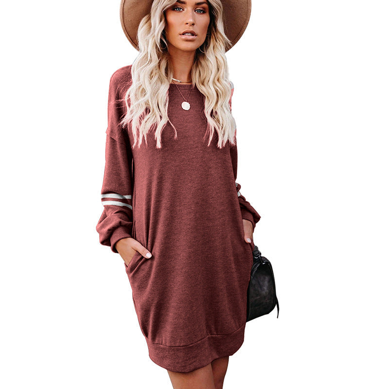 Long Sleeve Varsity Stripe Shift Mini Dress
