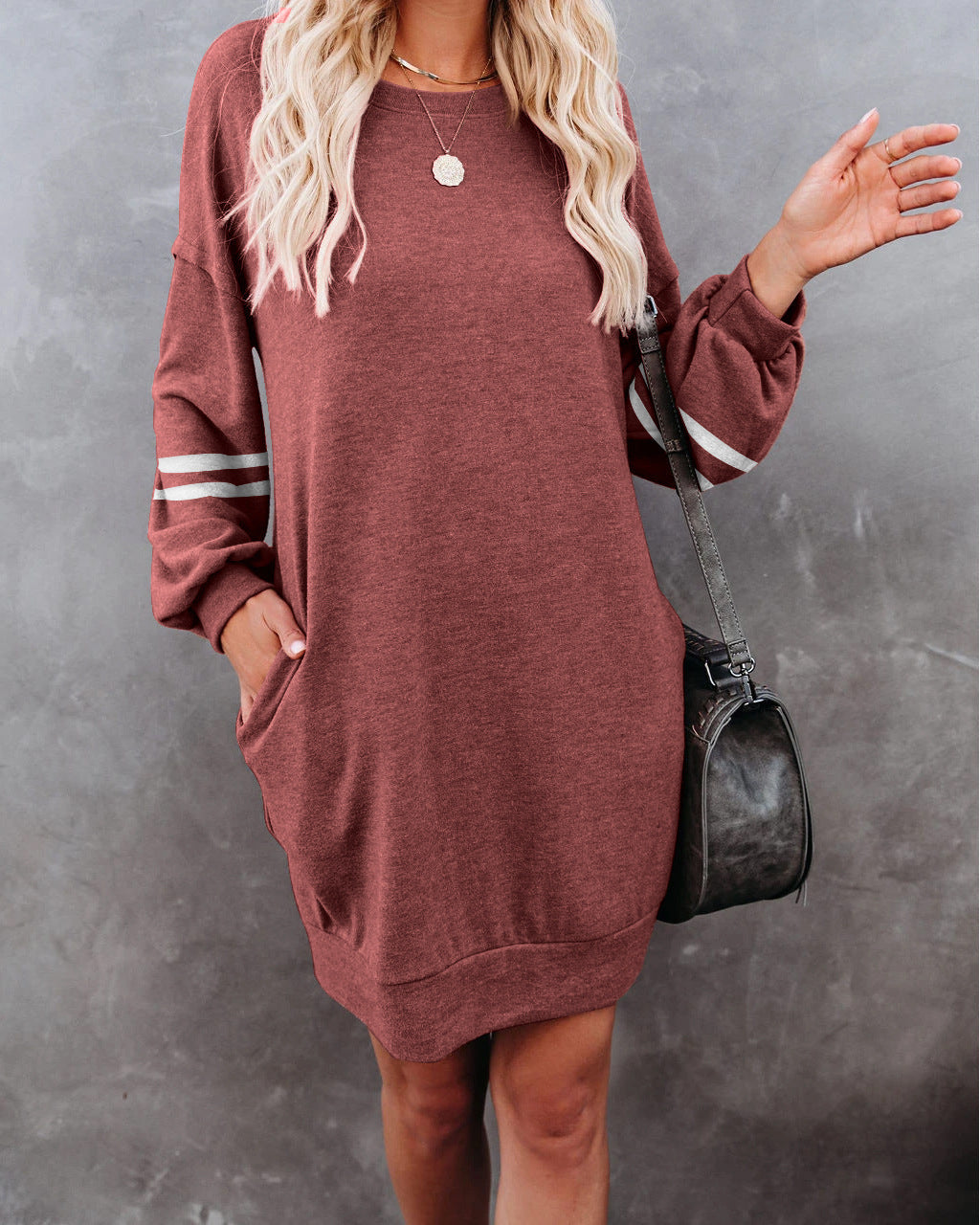 Long Sleeve Varsity Stripe Shift Mini Dress