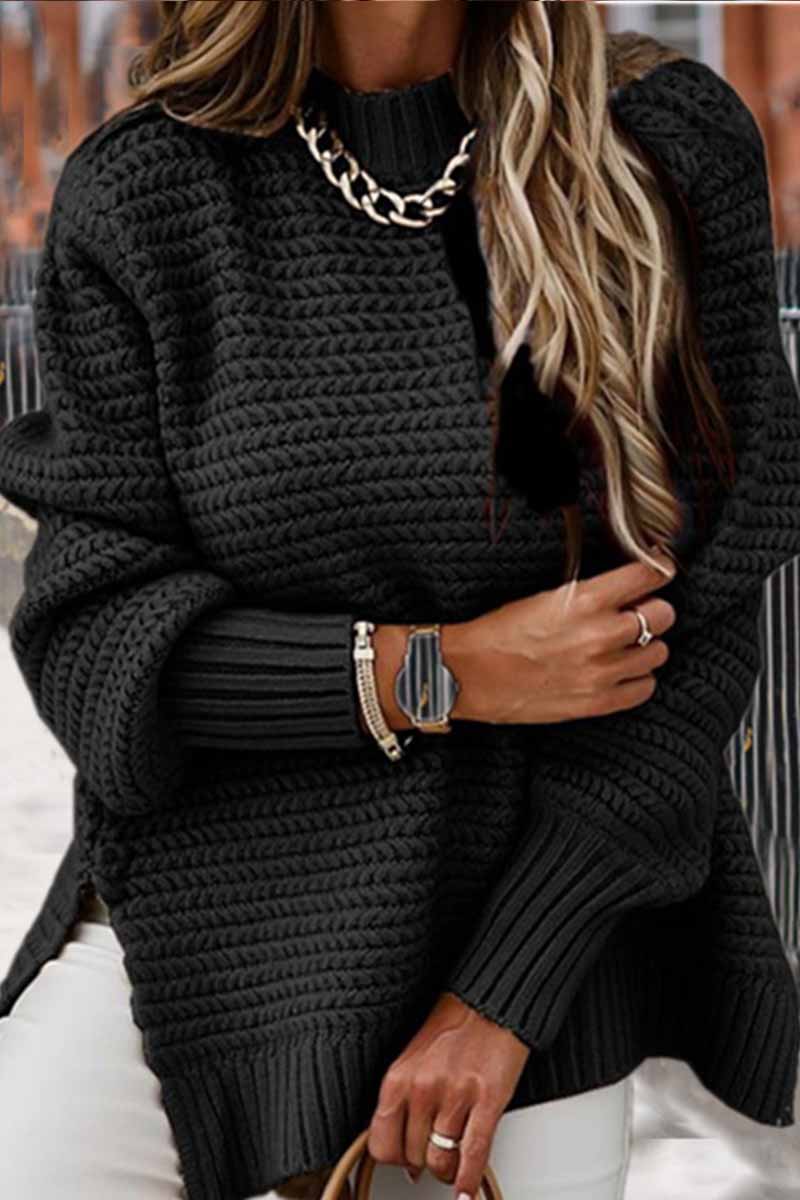 Florcoo Stylish Half-High Neck Drawstring Knit Sweater