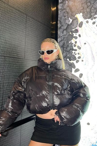 High Neck Cropped Puffer Coat