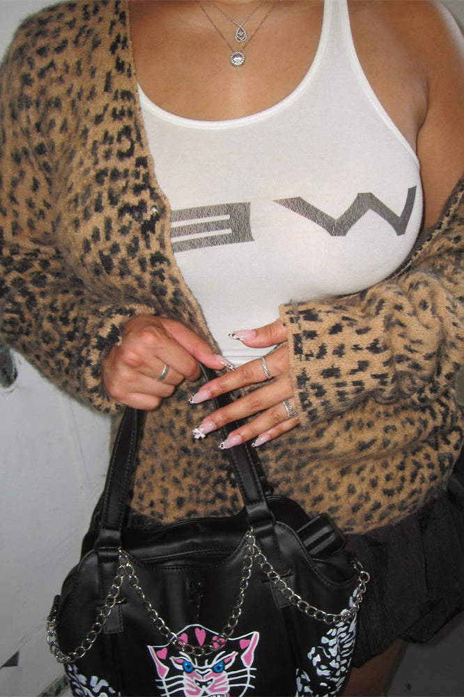 Luxurious Soft Mohair Animal Print Cardigan for Chic Style