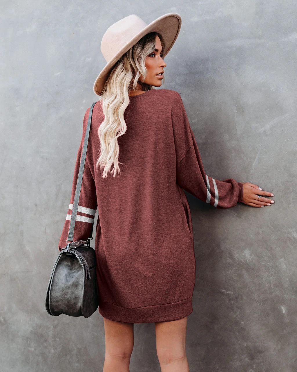 Long Sleeve Varsity Stripe Shift Mini Dress