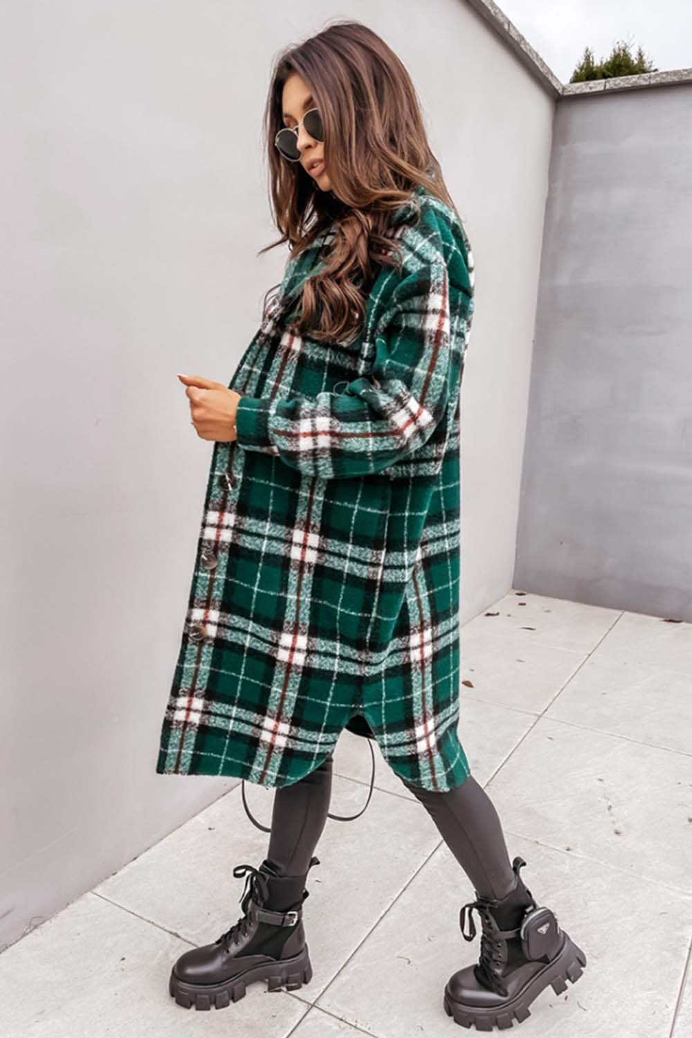 Elegant Plaid Woolen Coat with Classic Tailored Fit