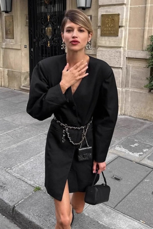 Loose Fit V Neck Blazer Coat - Fashionpara