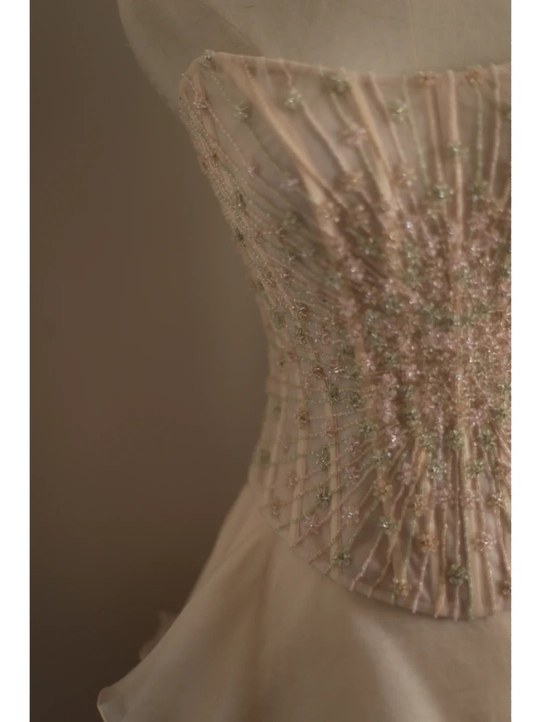 Sweet Pink A-line Strapless Beaded Layered Chiffon Long Prom Dress Evening Dress P4235