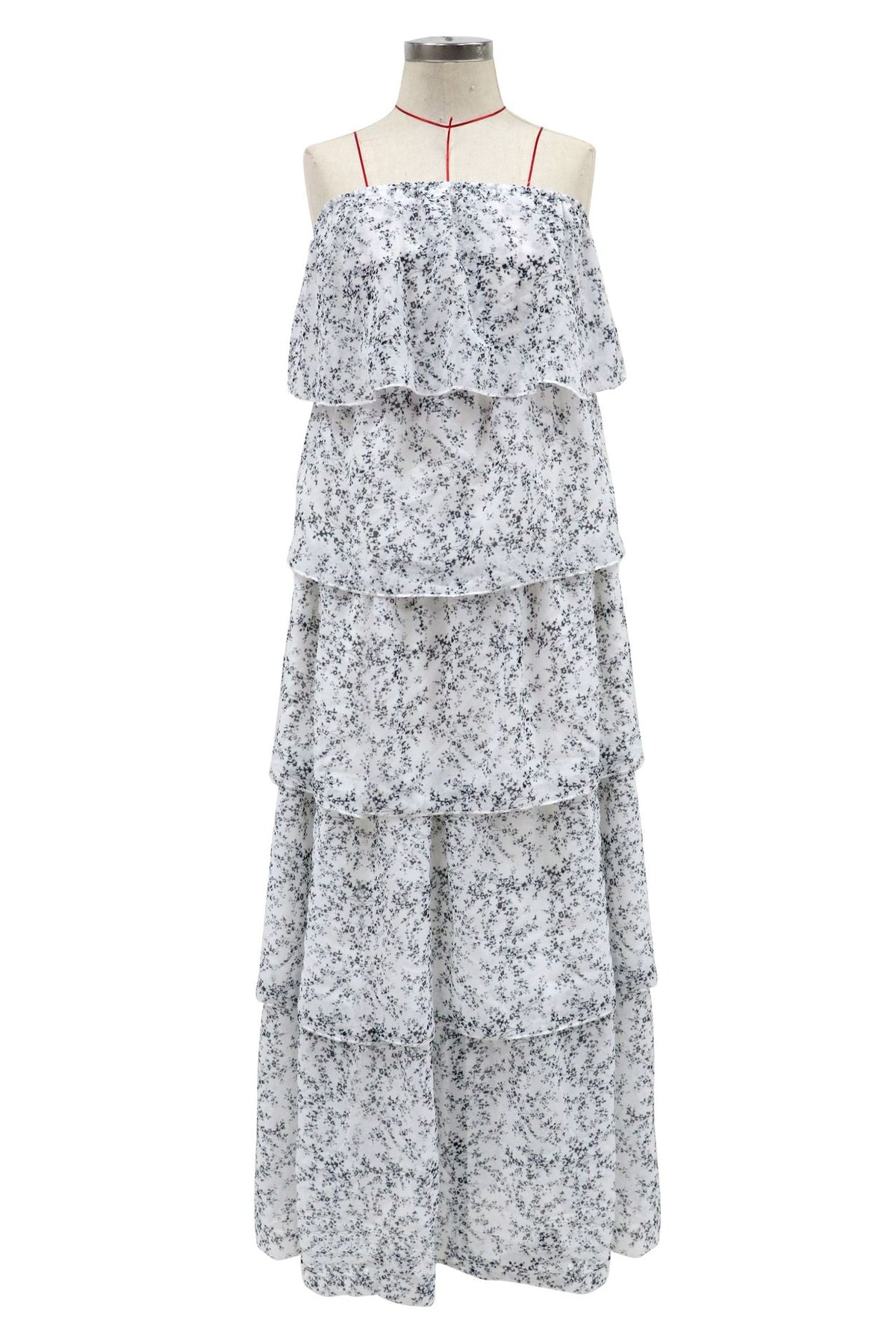 Floral Print Strapless Tiered Maxi Dress