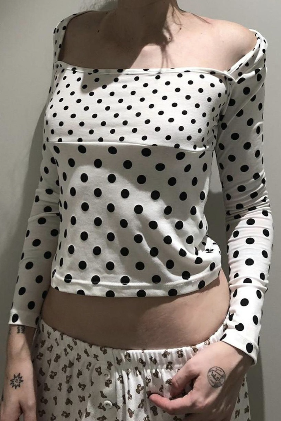 Polka Dot Contrast Trim Square Neck Sexy Crop Top - Fashionpara