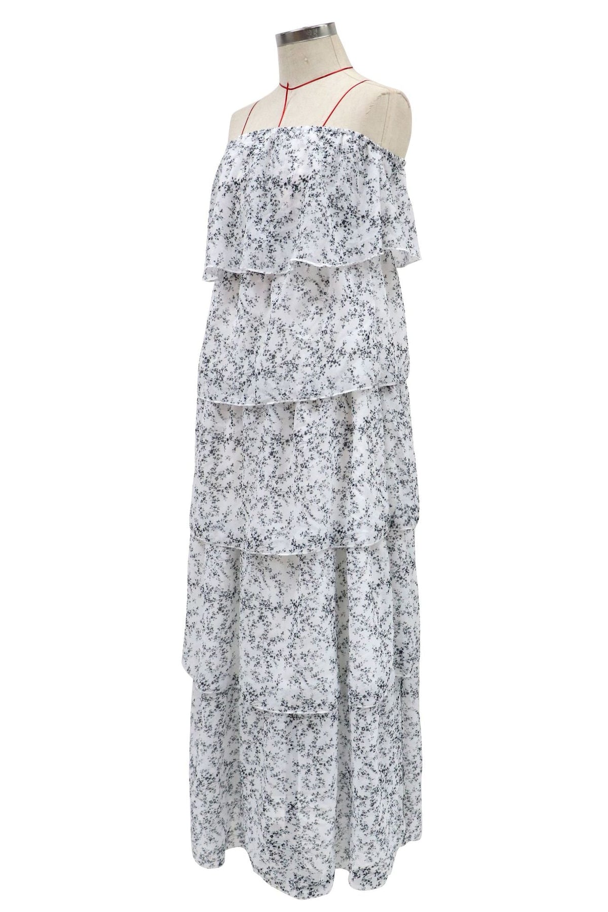 Floral Print Strapless Tiered Maxi Dress