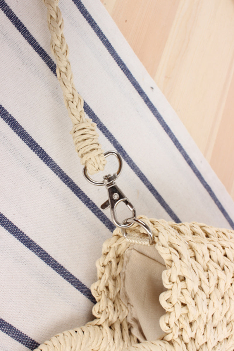 Semicircle Top-Handle Woven Straw Beach Handbag - Fashionpara