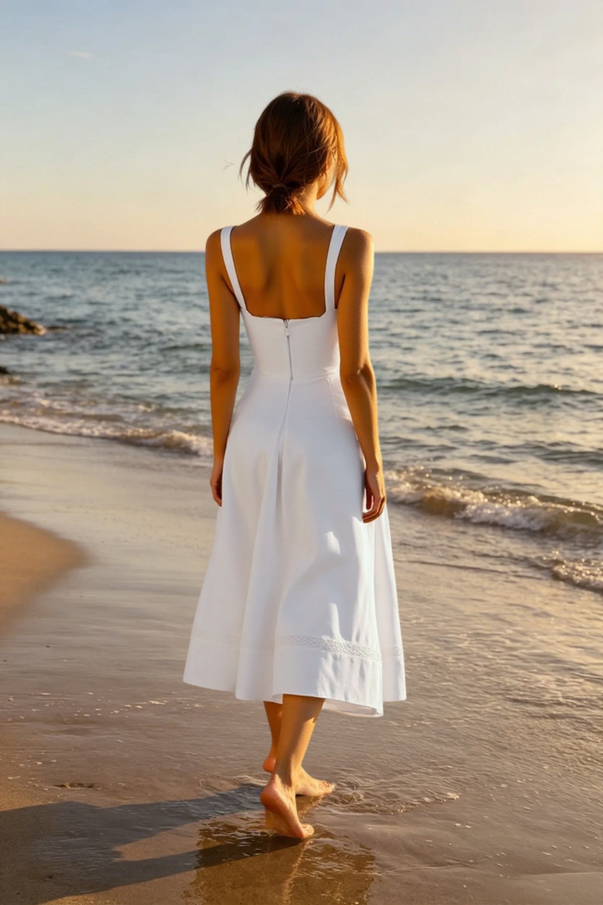 Square Neck Sleeveless Corset A-Line Midi Dress