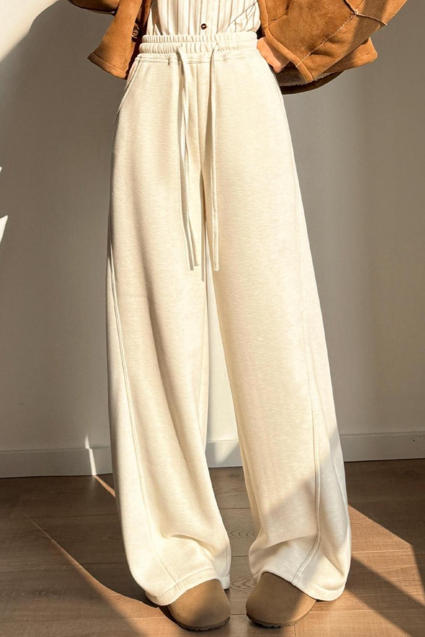 Solid Plush Wool Curved Knit Pants