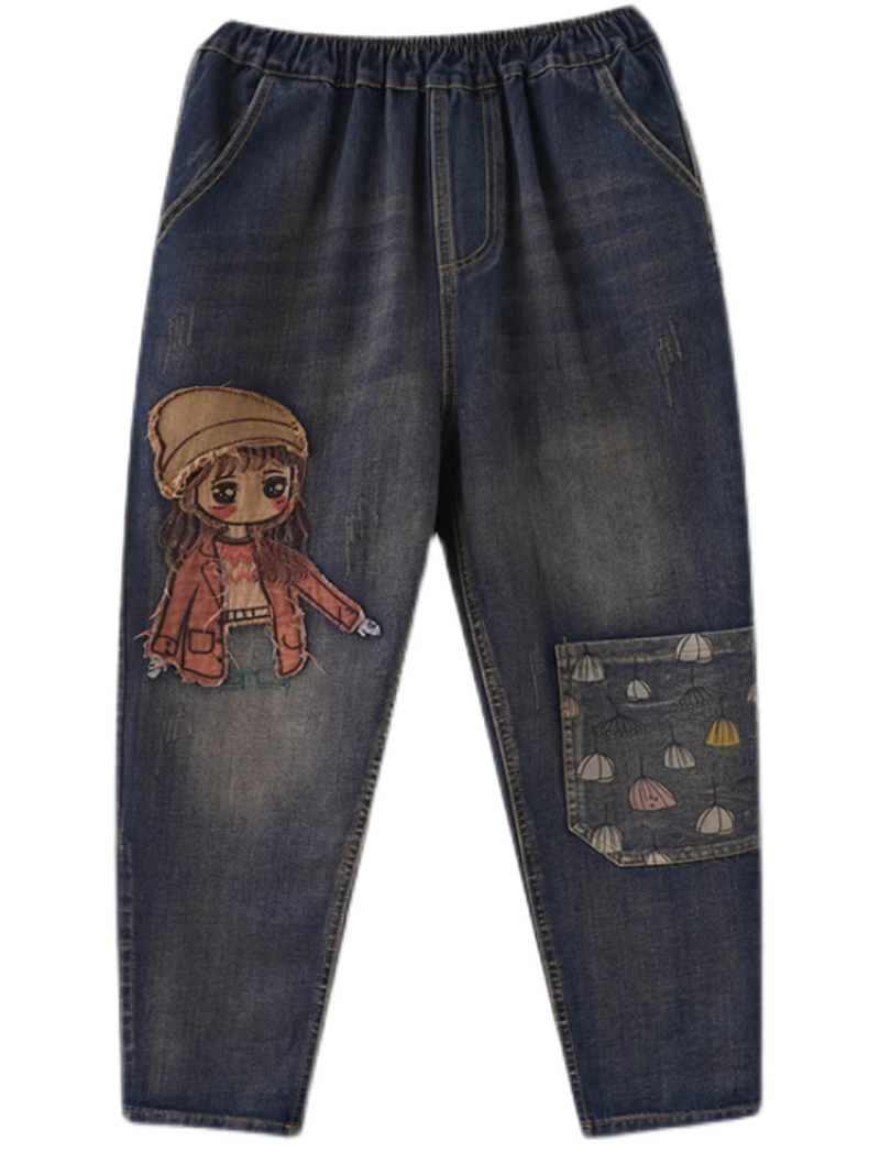 Effortlessly Stylish Cartoon Patch Embroidery Bottom - Fashionpara