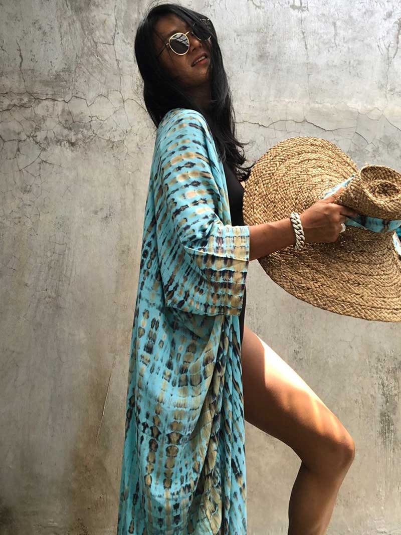 Tie-Dye Print Different Colors Rayon Long Length Gown Kimono Duster Robe 23