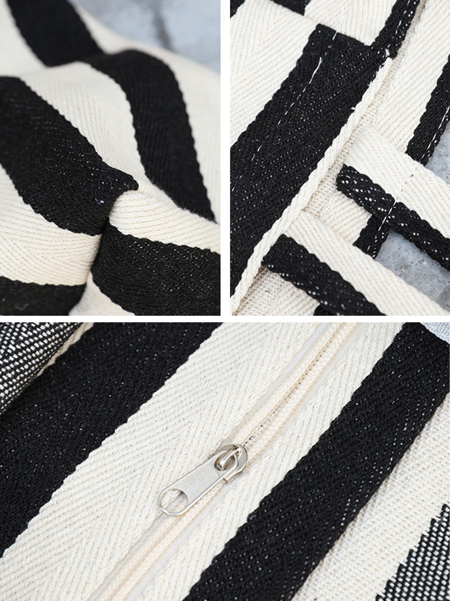 Casual Stripe Canvas Large Capacity Shoulder Bag