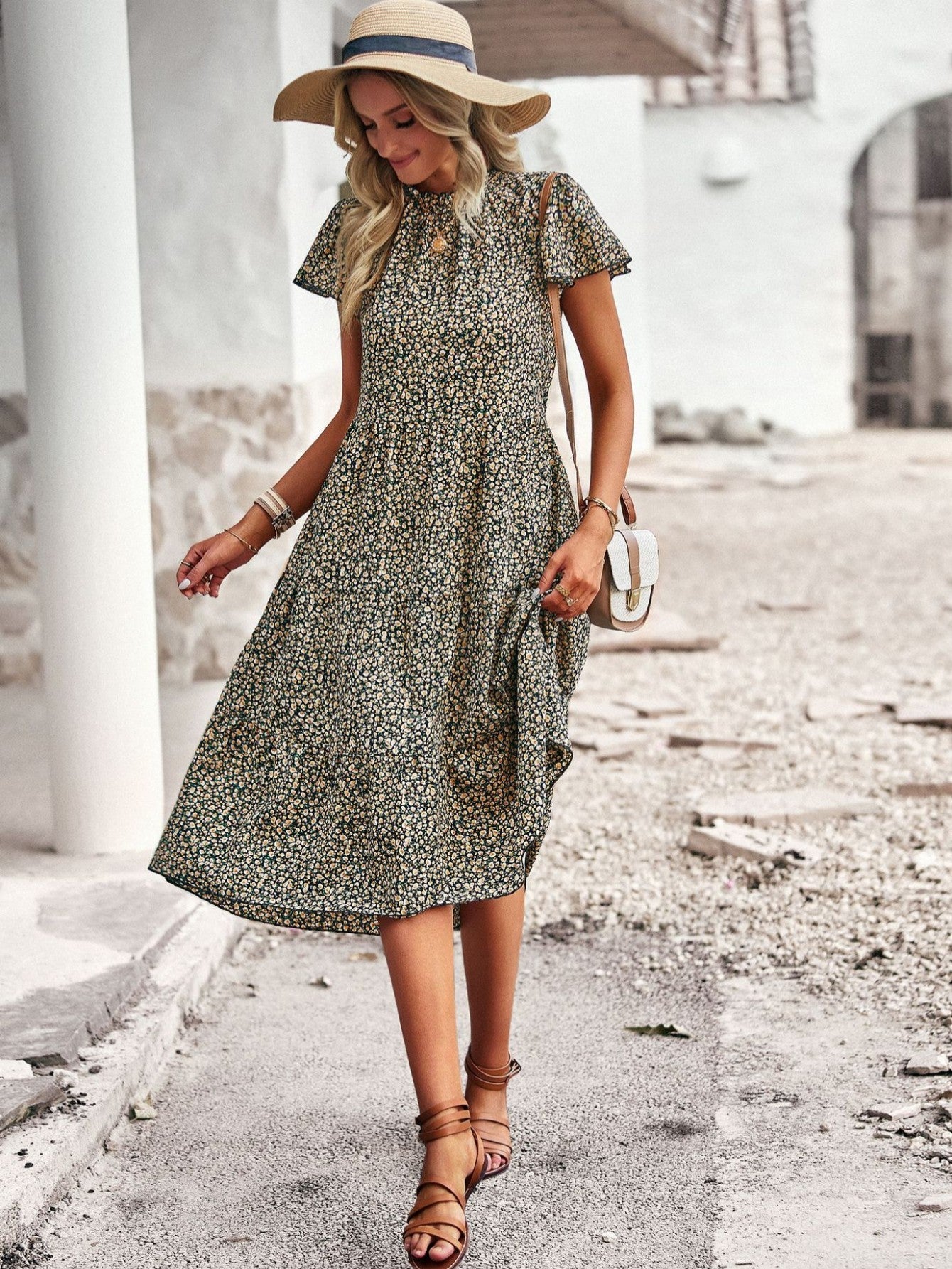 Black A Line Floral Long Boho Dress - Fashionpara