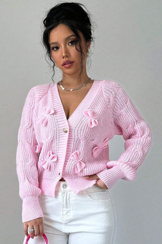 Chic Bow-Knot Long-Sleeve Knit Cardigan for Elegant Style