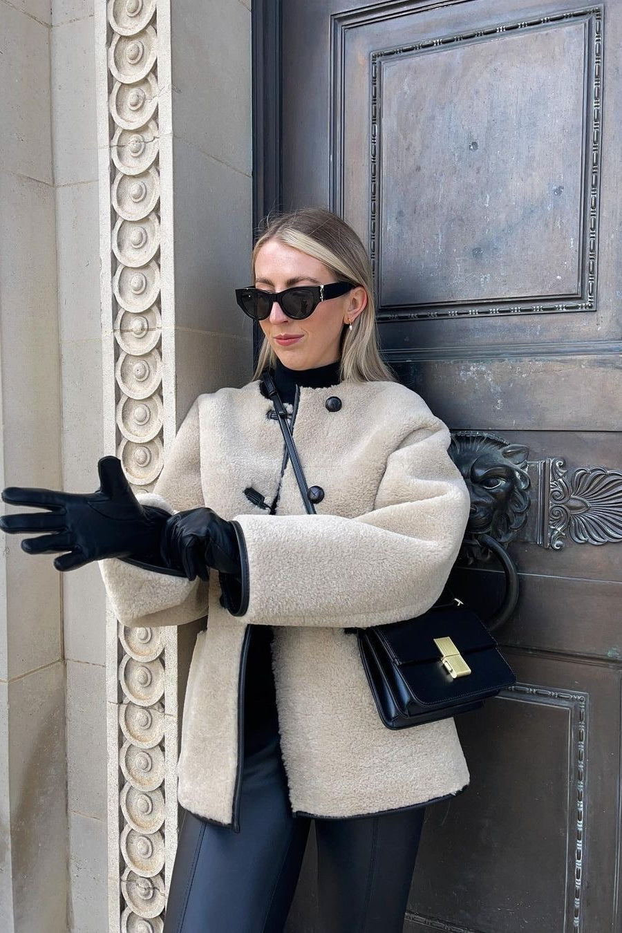 Round Neck Faux Fur Long Coat - Fashionpara