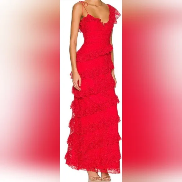 Sexy Sheath Lace Red Prom Dress Ruffles Party Dresses
