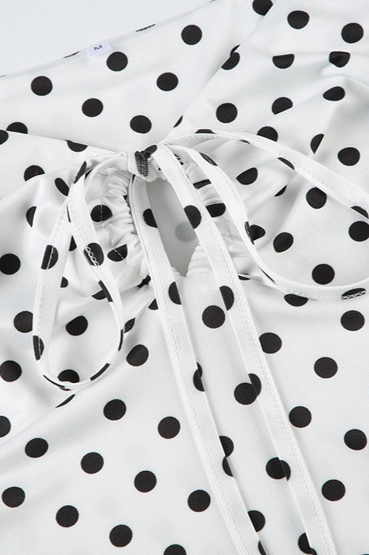 Polka Dot V-Neck Tie Waist Crop Top