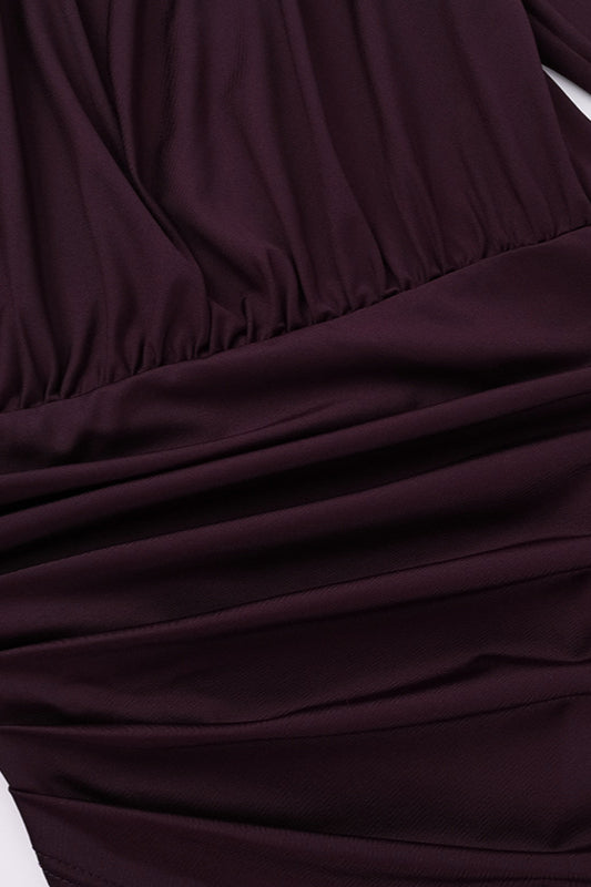 High Neck Ruched Split Bodycon Long Sleeve Party Dress