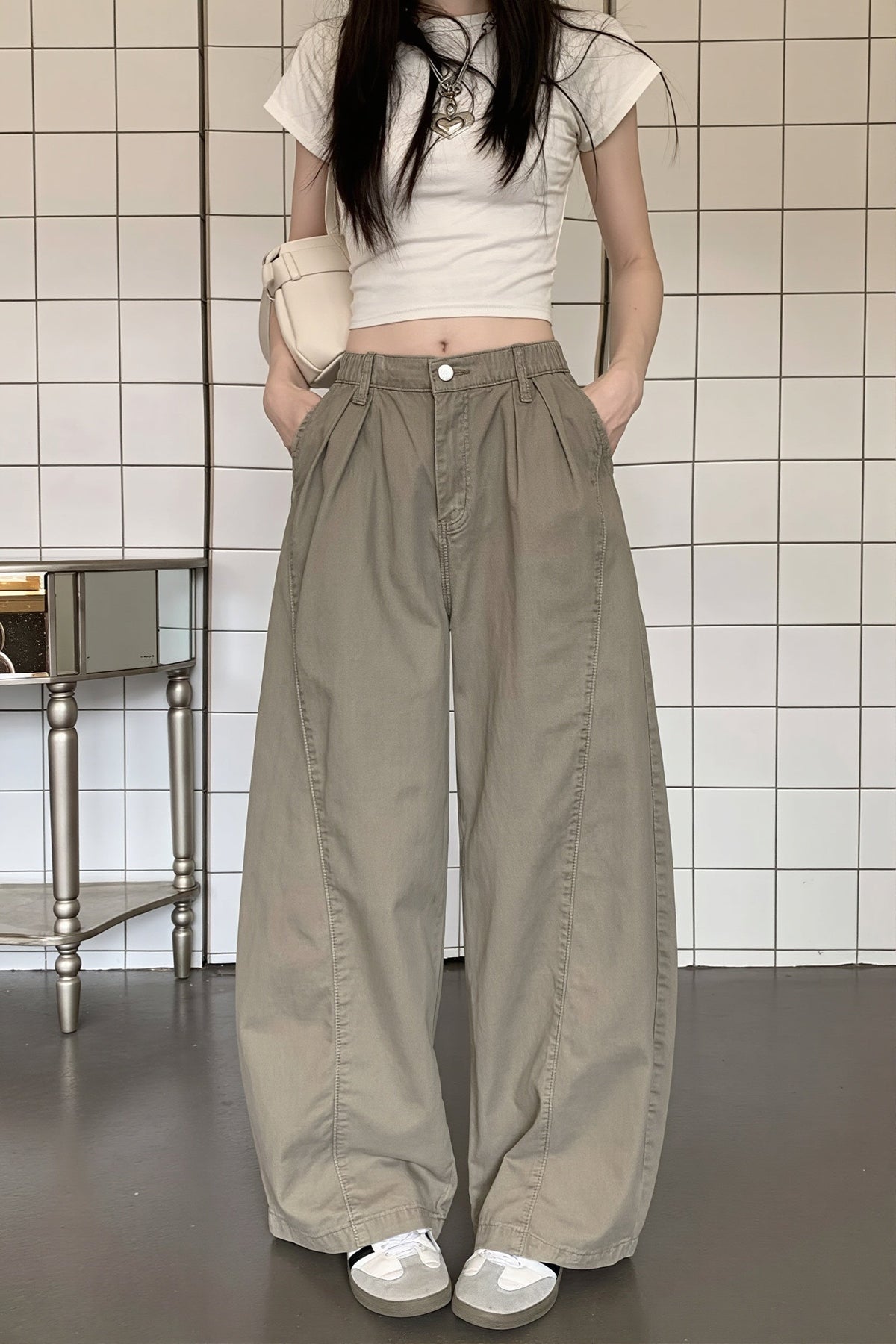 Washed Barrel Leg Cargo Pants