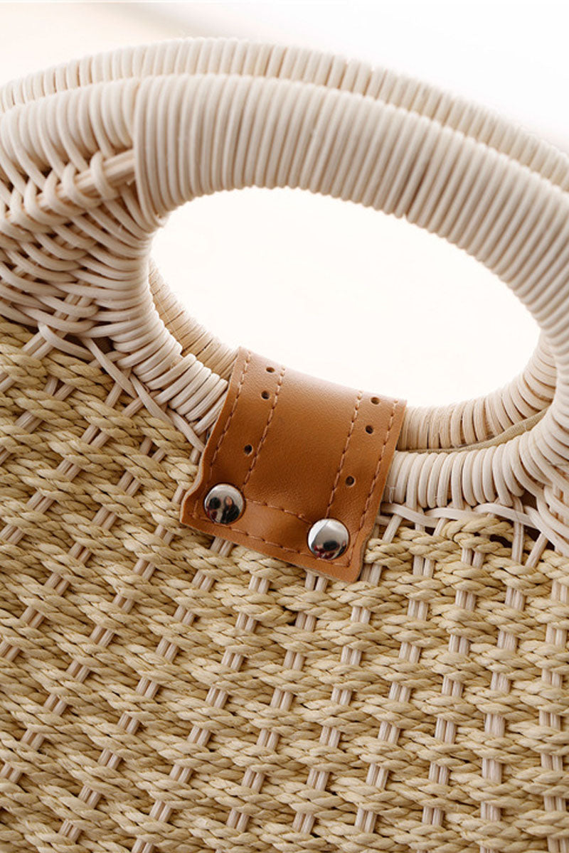 Cute Shell Shape Woven Straw Beach Handbag - Fashionpara