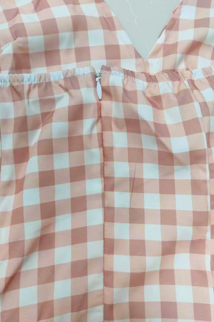 Gingham Check Halter Neck Fit-and-Flare Maxi Dress