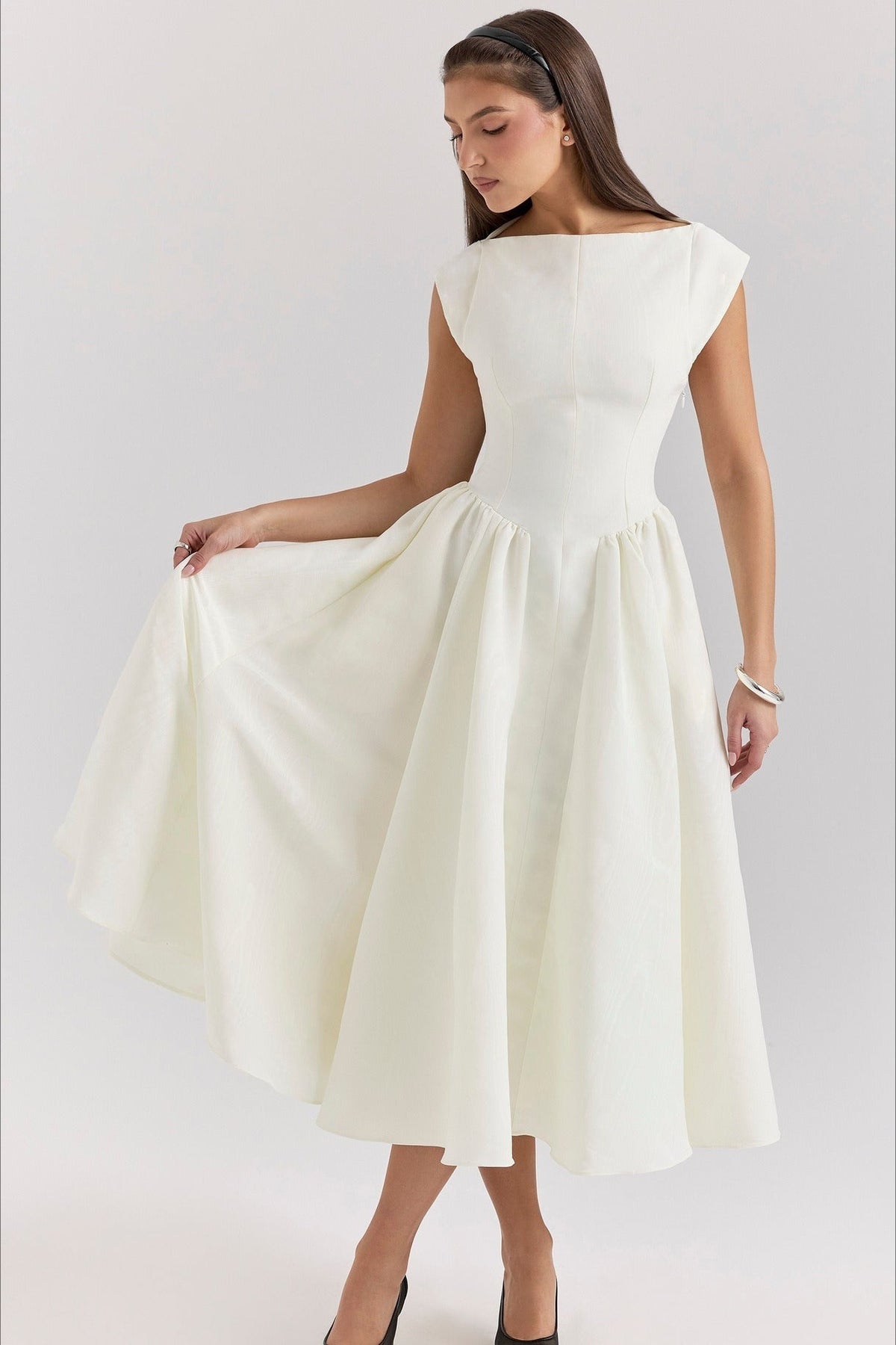 Boat Neck Cap Sleeve Fit & Flare Midi Dress 8