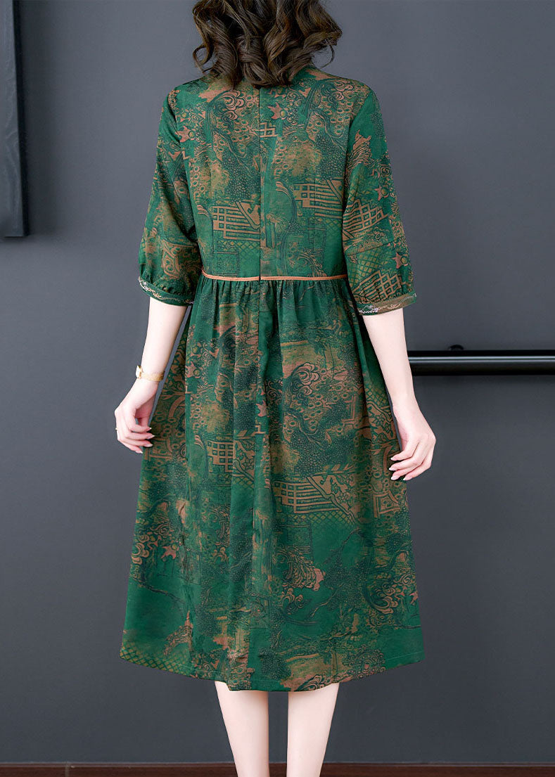 Peter Pan Collar Empire Waist Landscape Print Midi Dress - View 4