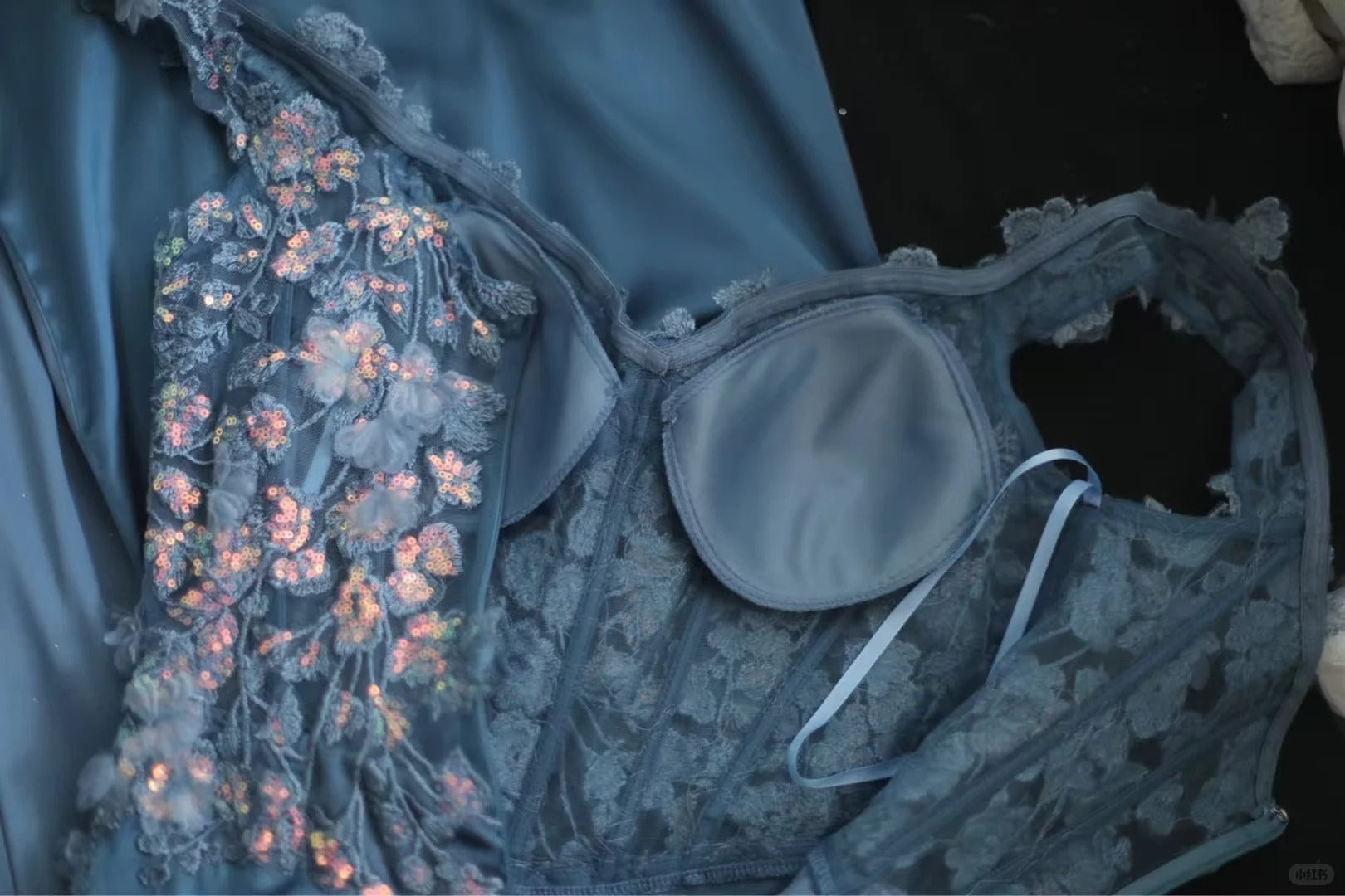 Gorgeous Blue Off-Shoulder Sequined 3D Floral Satin Long Prom Dress Evening Dress P4245