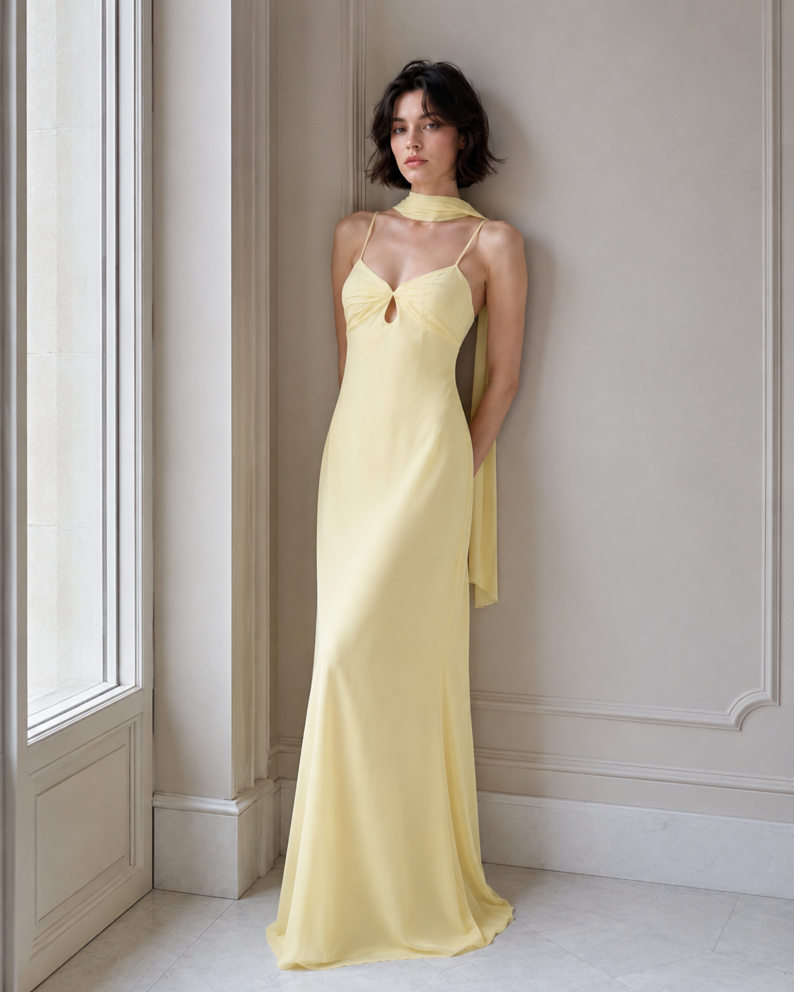 Chiffon Sweetheart Keyhole Slip Maxi Gown