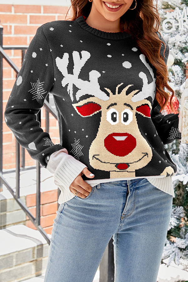 Lady Rin Christmas Print Long Sleeve Crew Neck Sweater